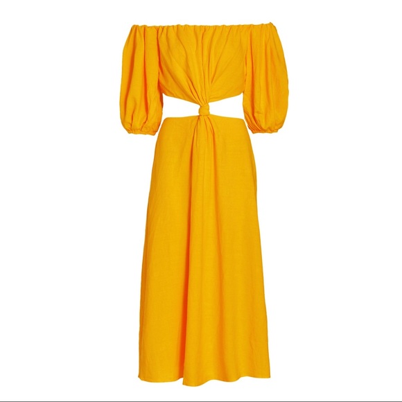 NWOT Farm Rio Yellow Off-The-Shoulder Cut-Out Knot Midi Dress - Picture 8 of 8